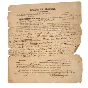 1828 State of Maine warrant Simon & James Heald sheriff deputy document